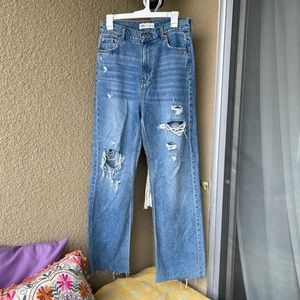 ZARA distressed wide leg jeans